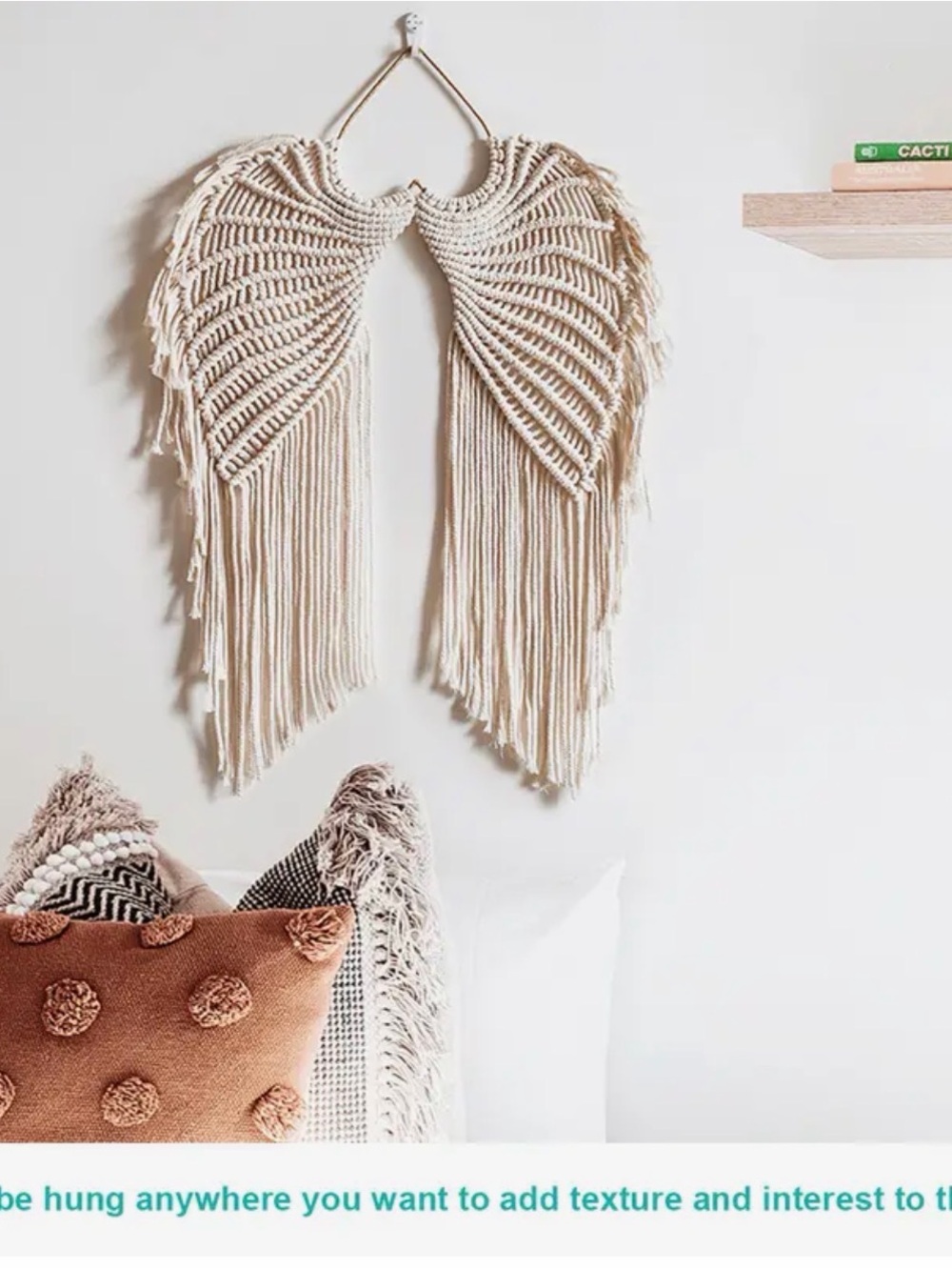 Handmade Macramé Angel Wing Tapestry with Long Tassels Wall Hanging - Picture 3 of 10